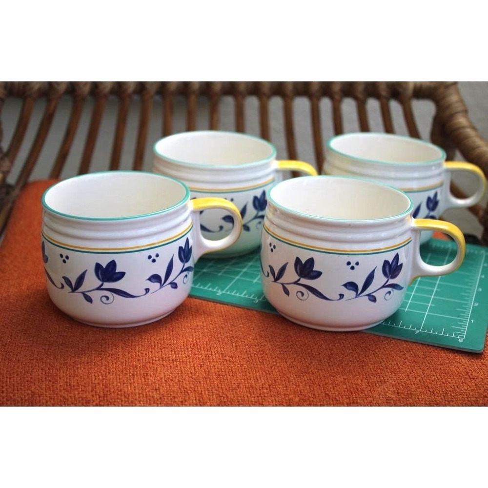 Studio Nova Skylight JK035 Soup Mugs Set of 4‎ Floral Blue Yellow White Ceramic